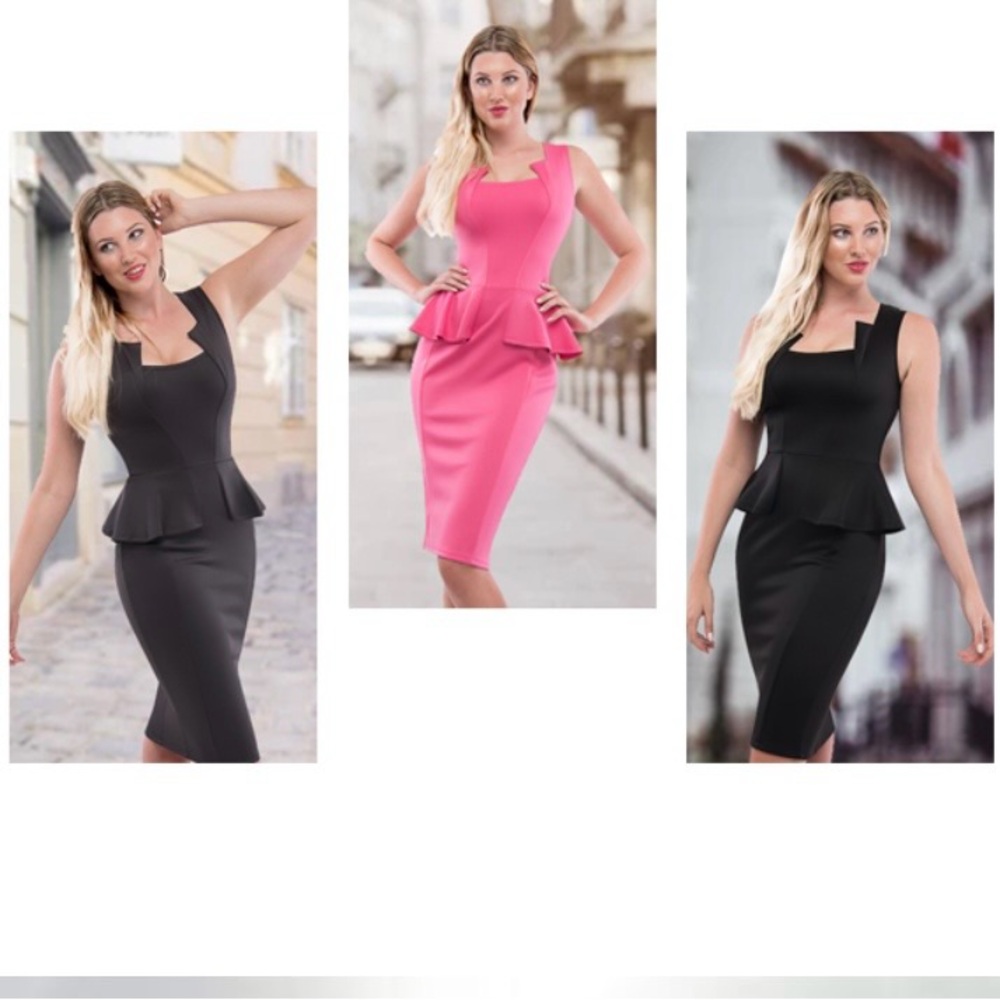 NWT Tom's Ware Peplum Scuba Dress Grey Sleeveless Stretch Zip Up Midi Dress MED